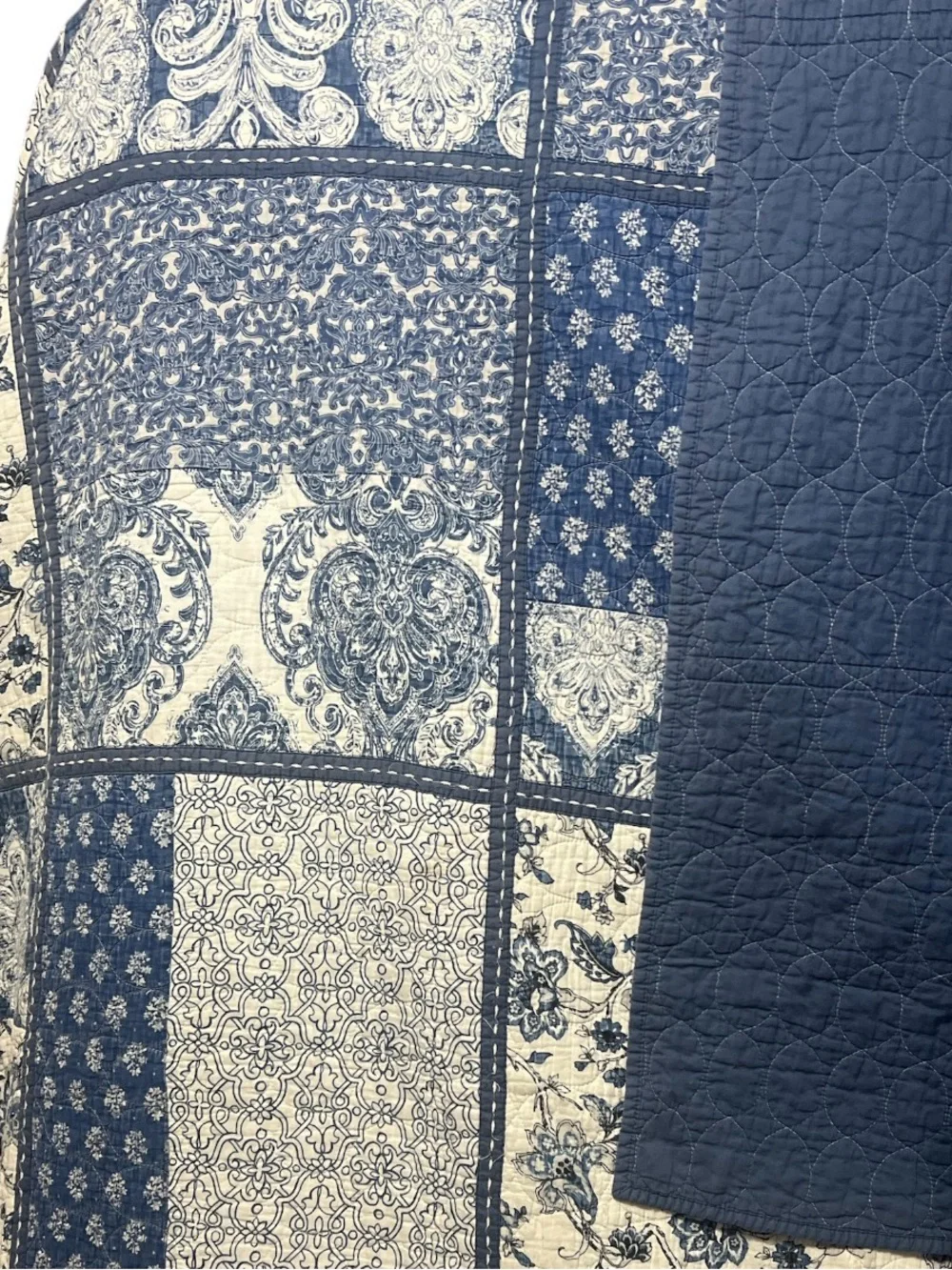 Sunham Home Fashions Blue Patchwork Cotton Quilt – 88” x 83” Queen / Full